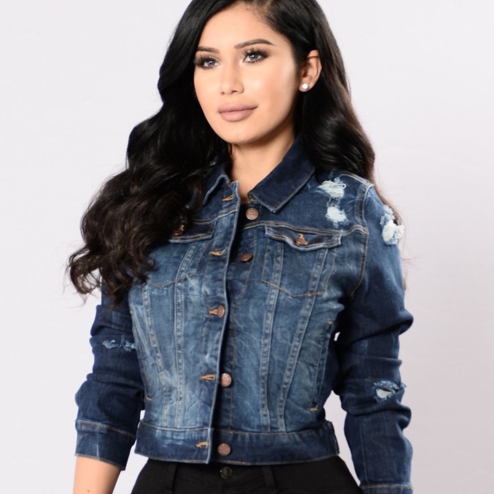 Cropped Distressed Denim Jacket